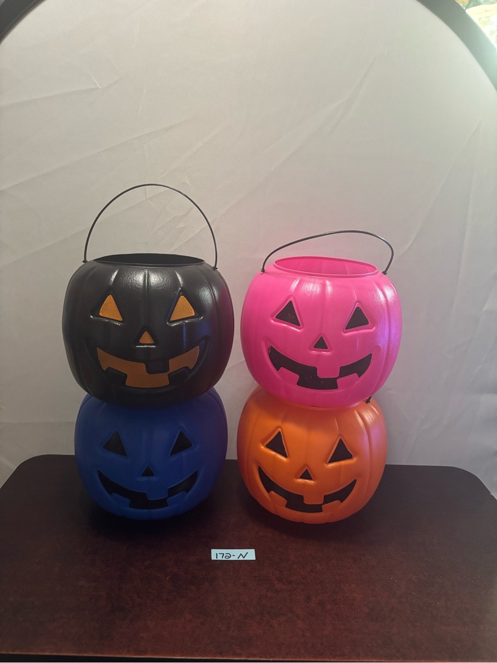 4 Seasonal Jack-O'-Lantern Trick-or-Treat Buckets - Black, Pink, Blue, Orange